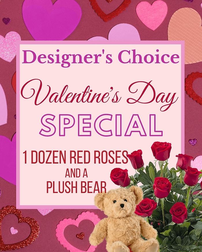 Valentine\'s Special Roses & Plush Bear