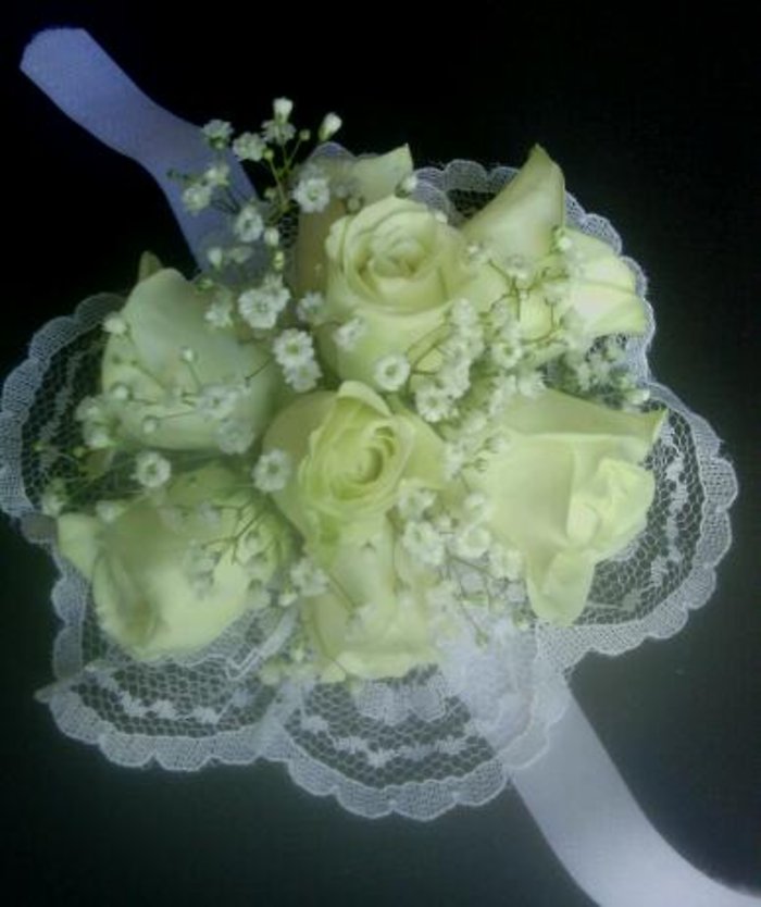 White Rose Wrist Corsage On Velcro Strap