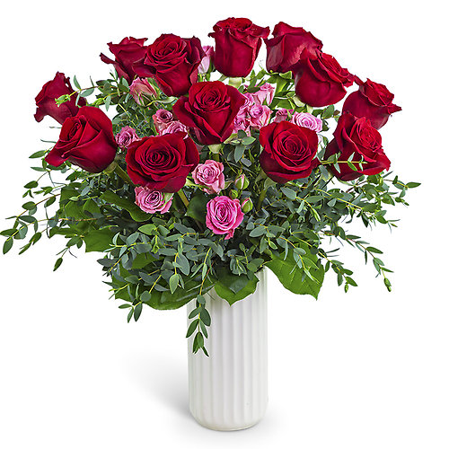 One Dozen Red Roses with Sweetheart Pink